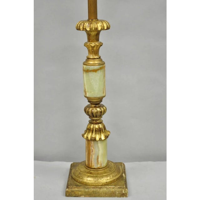 Hollywood Regency Vintage Italian Hollywood Regency Carved Gold Giltwood & Marble Table Lamp For Sale - Image 3 of 12