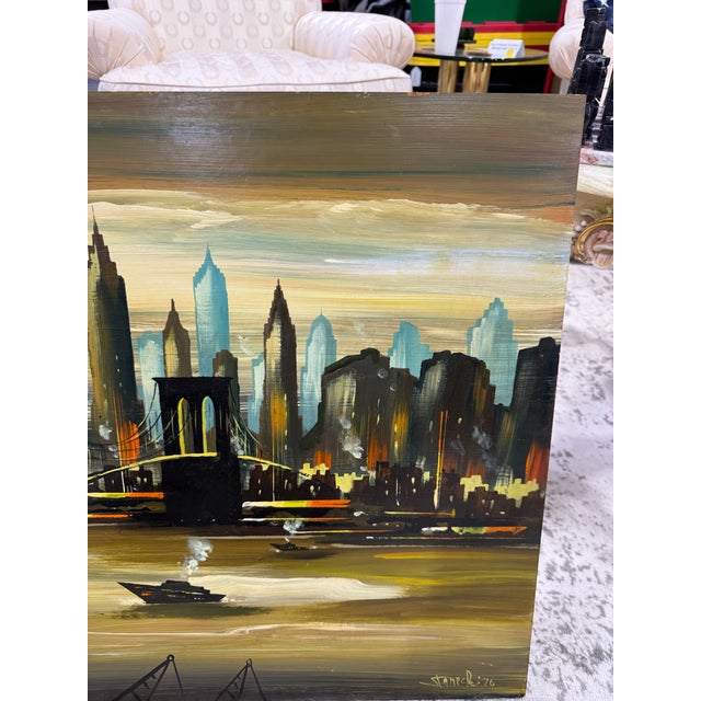 Edgar a Starek Painting Oil on Board Signed 1976 New York City For Sale - Image 4 of 9