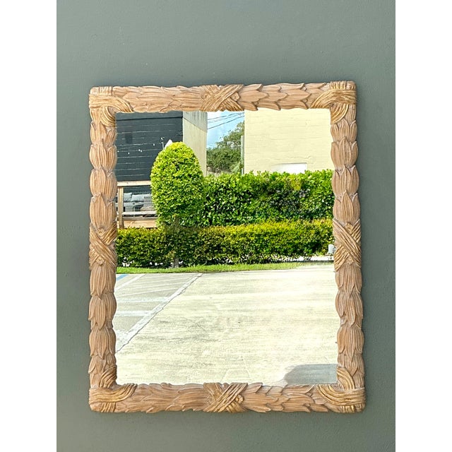 Contemporary Vintage Carved Wood Leaf Frame Mirror For Sale - Image 3 of 12