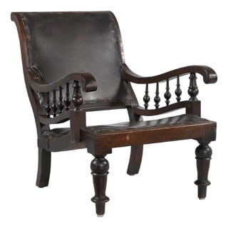 Antique Anglo-Indian Teakwood Library/Lounge Chair For Sale