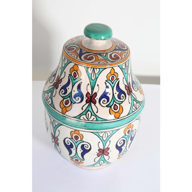 Glazed Moorish Ceramic Covered Jar Handcrafted in Fez Morocco For Sale - Image 12 of 15