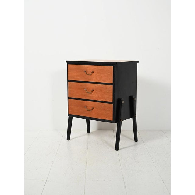 Small Scandinavian Black Lacquered Chest of Drawers, 1950s For Sale - Image 4 of 10
