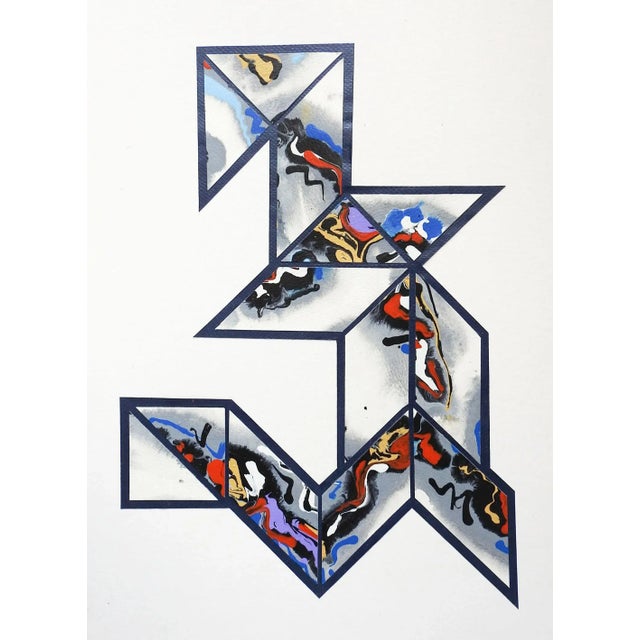 Mid-Century Modern Abstract Twisted Ribbon Mixed Media Collage For Sale - Image 3 of 3