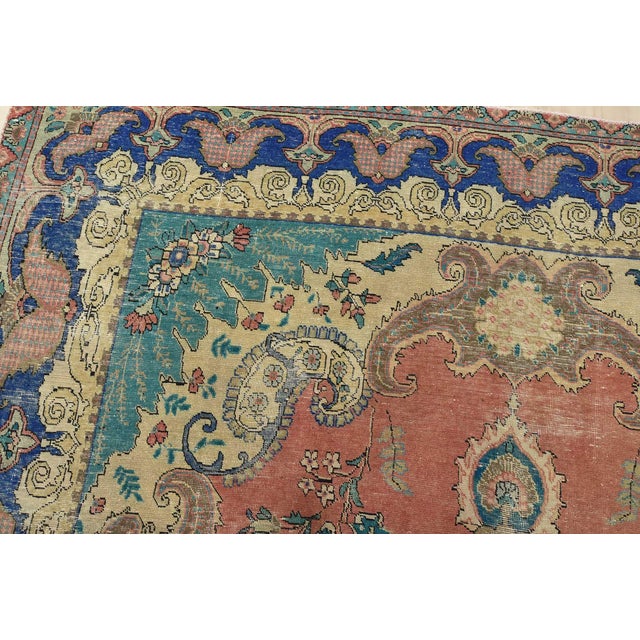 Textile Tabriz Rug 9’8” X 12’9” Pink Wool Vintage Distressed Hand-Knotted Carpet For Sale - Image 7 of 15