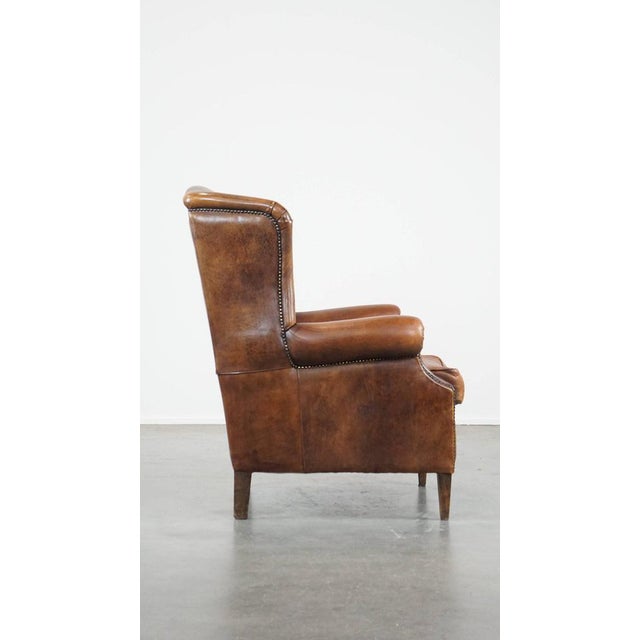 Large Wing Chair in Sheep Leather For Sale - Image 3 of 14