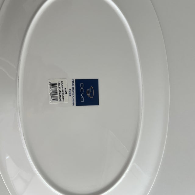 1980s Nikko "Deva" Oval Serving Platter Platinum Rim - Fine Bone China For Sale - Image 4 of 4