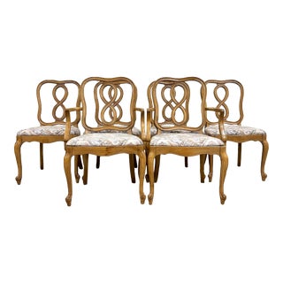 Vintage French Country Style Dining Side Chairs and Arm Chairs - Set of 4 For Sale