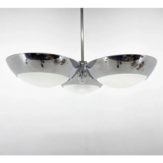 Functionalist Chrome-Plated Chandelier by Zukov, 1940s For Sale - Image 10 of 11