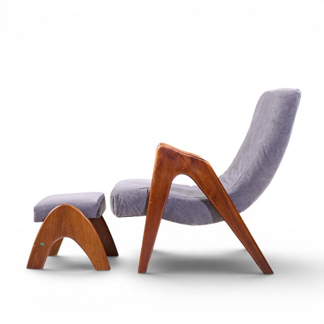 Craft Associates Adrian Pearsall for Craft Associates 705-Cw Mid Century Walnut Lounge Chair With Ottoman For Sale - Image 4 of 9