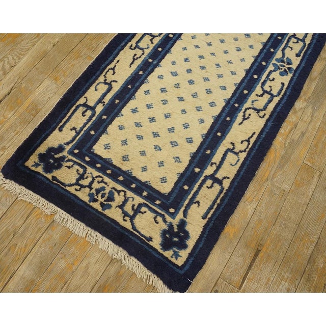Chinese 1920s Beige Diamond Antique Chinese Peking Hallway Runner Rug 1' 10'' X 14' 4'' For Sale - Image 3 of 10
