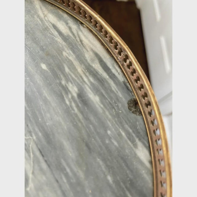 Brown French Louis XVI Style Marble Top Bouillotte Table For Sale - Image 8 of 10