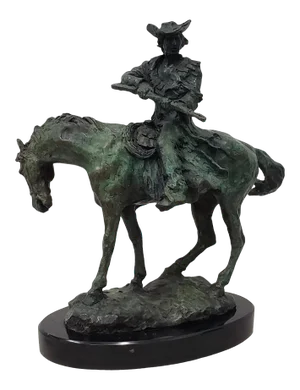 Vintage Bronze Sculpture of a Horse and Rider With a Gun by Silka