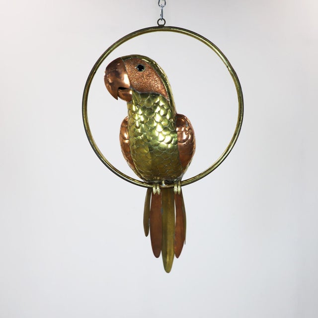 Mexican 1960s Big Size Sergio Bustamante Sculpture of Macaw on Hanging Perch For Sale - Image 3 of 4