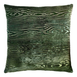 Kevin O'Brien Woodgrain Evergreen Cut Velvet 24" Pillow For Sale