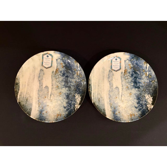 Porcelain Salad Plates Featuring Blue and Gold Marble Motif From Intesa Home - Set of Eight For Sale - Image 4 of 7