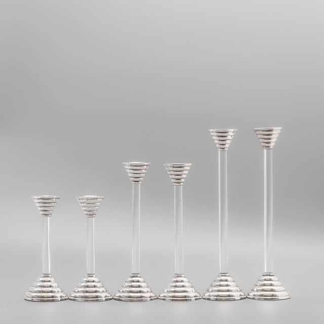 Italian Modernist Sterling Silver Candlesticks by Carlo Masini, 1970, Set of 6 For Sale - Image 13 of 13