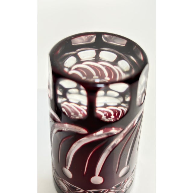 Glass Set of 4 Ruby Red Cut-to-Clear Crystal Glasses, Hand-Cut Barware, Circa 1960s For Sale - Image 7 of 13