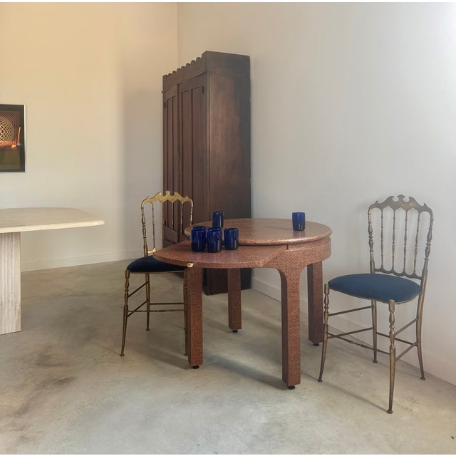 Harrison Van Horn Round Game Table Lacquered Raffia Sliding Shelf 1980s Glamour For Sale - Image 10 of 13