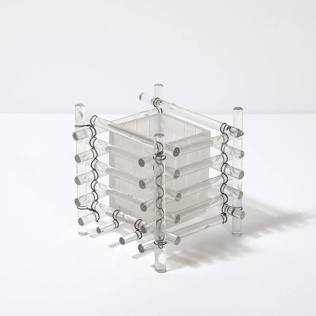 Art Deco Art Deco Glass Rod & Frosted Square Glass Rod Cachepot For Sale - Image 3 of 18