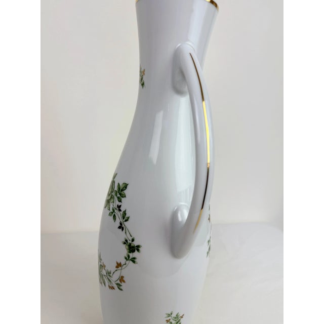 1950s Hollohaza Hungary Erika Green Floral Handled Porcelain Vase For Sale - Image 11 of 11