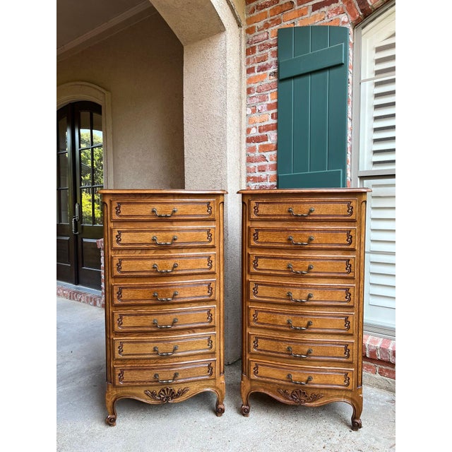 PAIR Vintage French Chests 7 Drawer Semainier Louis XV Style Carved Oak. Direct from France, a matching pair of vintage...