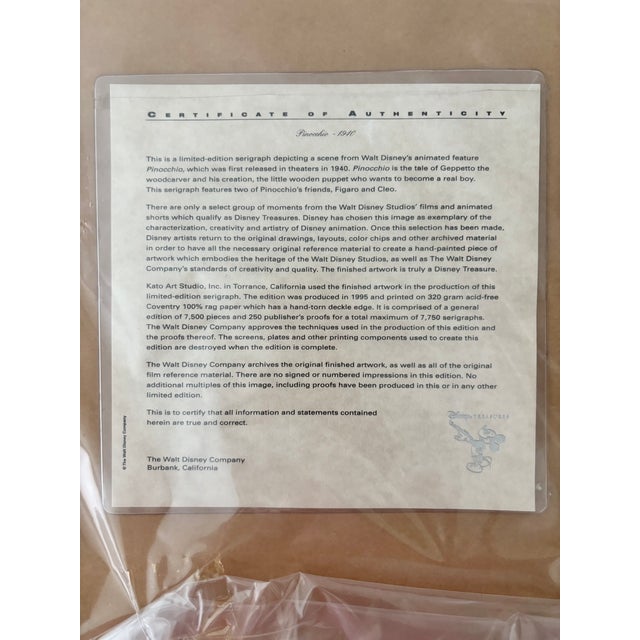 1995 Limited Edition Disney Serigraph of Pinocchio's Figaro and Cleo-With Certificate of Authenticity For Sale - Image 4 of 6
