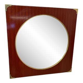 1960s Mid-Century Modern Square Wall Mirror With Brass Accents For Sale