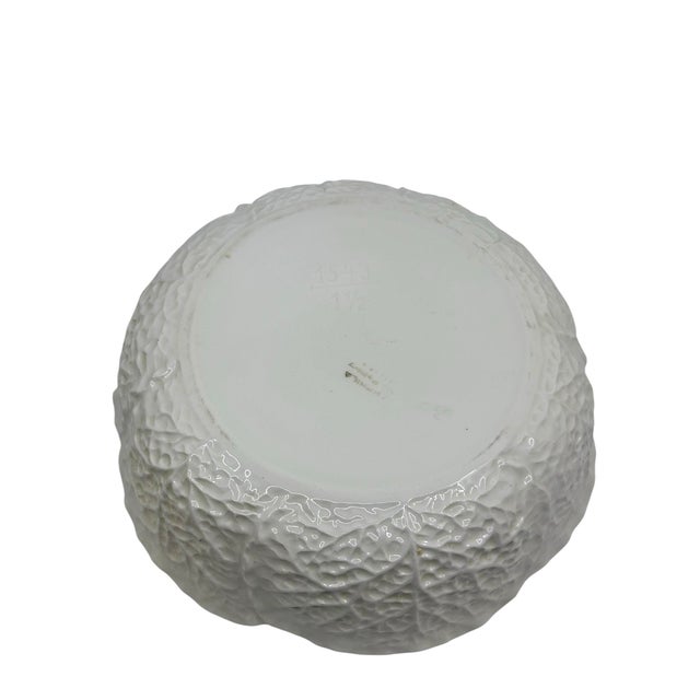 Alabaster Vintage Majolica Style White Cabbage Bowl With Colorful Alabaster Eggs Made in Italy- Set of 11 Pieces For Sale - Image 8 of 12