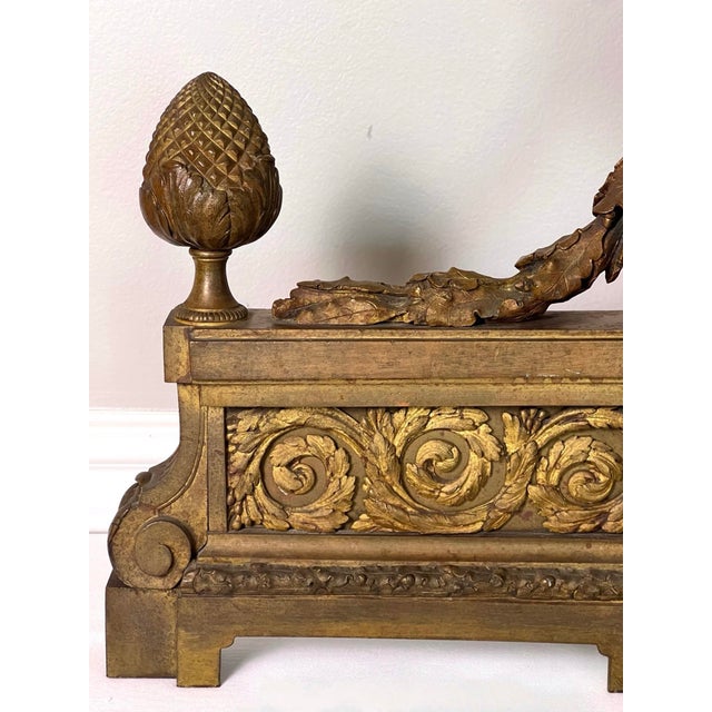 Pair of French Gilt Bronze Chenets, Patinated, Louis XVI Style, 19th Century For Sale - Image 11 of 16