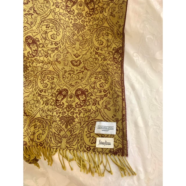 1990s Italian Samarkanda Lanerossi Blanket Pure Virgin Wool Paisley Jacquard Olive Brown With Fringe For Sale - Image 5 of 12