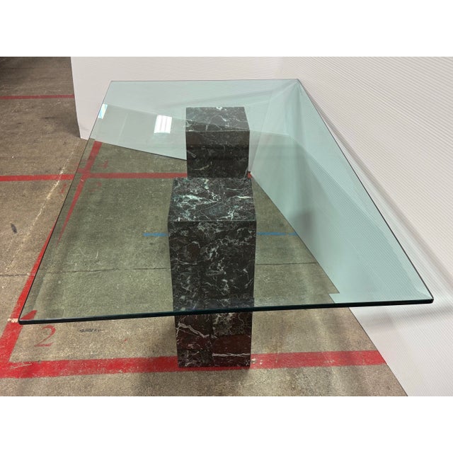 Glass Vintage Faux Marble With Tempered Glass Dining Table For Sale - Image 7 of 12
