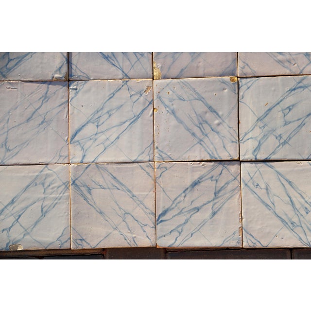 Rare Set of 31 Antique 19th Century Portuguese Tiles Blue & White Faux Marble For Sale - Image 16 of 18