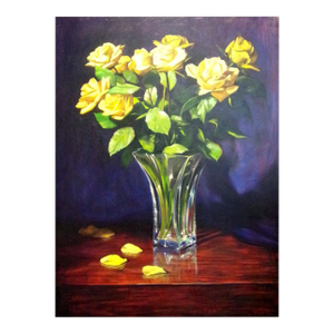William Martin Yellow Rose Original Oil on Stretched Canvas Hand Signed in Back