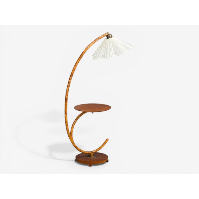 Swedish Modern, Floor Lamp With Shelf, Birch, Brass, Sweden, 1930s For Sale - Image 4 of 10