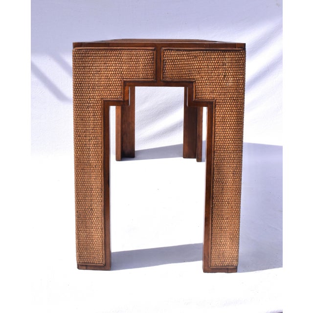 Chestnut 1970s Mid Century Modern Grasscloth Parsons Console Table For Sale - Image 8 of 11