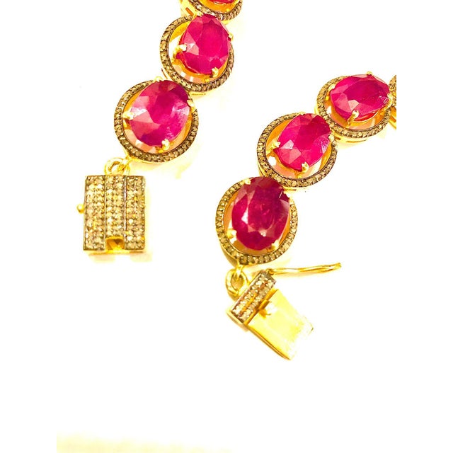 Bochic “Capri” Vintage Natural Ruby & Diamond Necklace & Earrings Set 18K Gold & Silver Elegant and Classic Italian style...