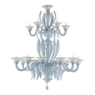 Mid-Century Modern Venetian Azure Style Murano Glass Chandelier With Leaves For Sale