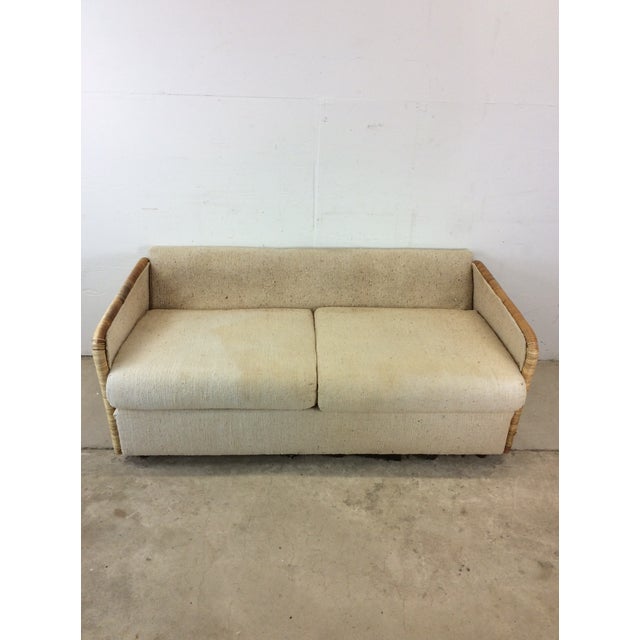 Mid Century Modern Three Seater Sofa With Wicker Arms For Sale - Image 9 of 12