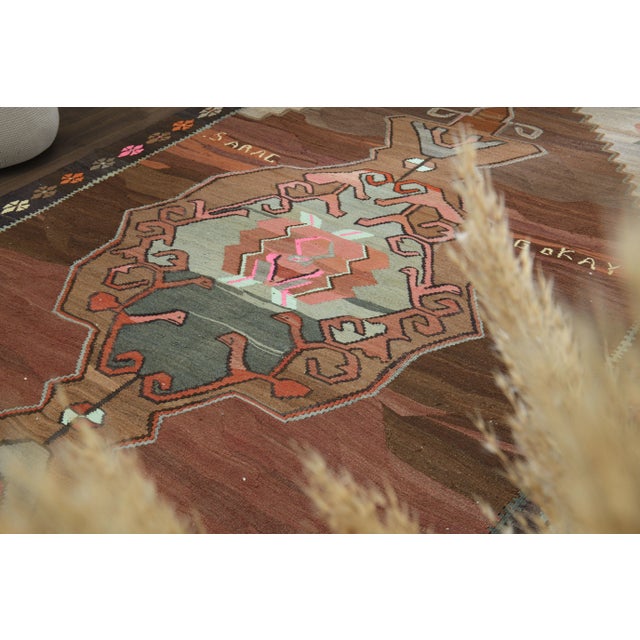 1970s Vintage Turkish Oushak Handmade Wool Cotton Brown Area Rug For Sale - Image 6 of 11