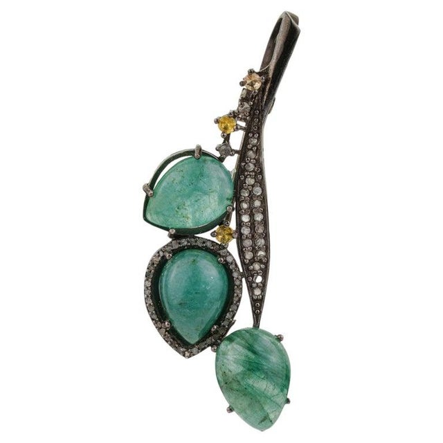 Not Yet Made - Made To Order Vintage Inspired Floral Leaf Brooch Pendant With Emeralds & Diamonds For Sale - Image 5 of 13