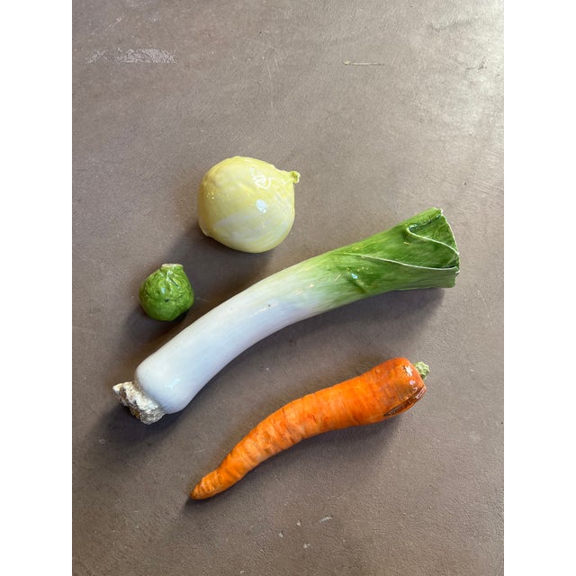 Vintage Late 20th Century Trompe L’Oeil Ceramic Leek, Carrot, Onion, Brussel Sprout Decorative Vegetables, Set of 4 For Sale - Image 4 of 5