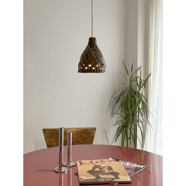 1970s Brutalist Artisanal Danish Ceramic Pendant Lamp, 1960s For Sale - Image 5 of 9