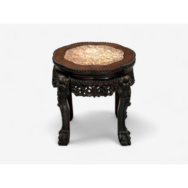 Chinese Chinese Export, Carved Hardwood Table, Marble, Low Pedestal, China, 1930s For Sale - Image 3 of 10
