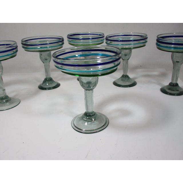 Mexican 1970s Mouth Blown Artisan Margarita Glasses - Set of 6 For Sale - Image 3 of 8
