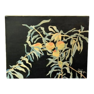 Mid Century American Oil Painting of Peaches on a Black Ground, Signed For Sale