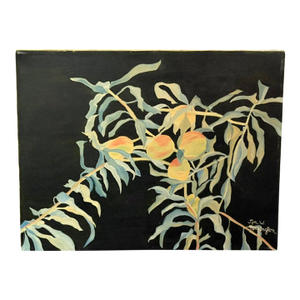 Mid Century American Oil Painting of Peaches on a Black Ground, Signed