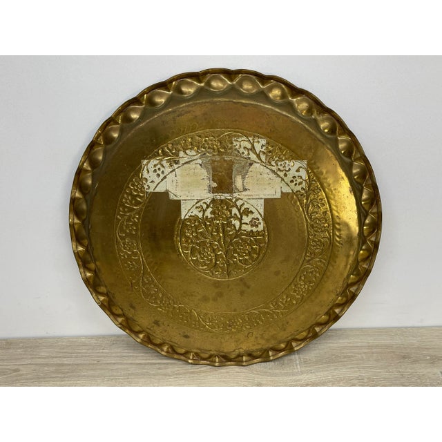 Metal Vintage 1950s Large Floral Brass Tray For Sale - Image 7 of 9