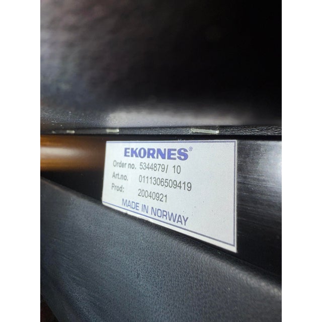 Wood Ekornes Black Leather & Wood Frame Chair and Ottoman For Sale - Image 7 of 7