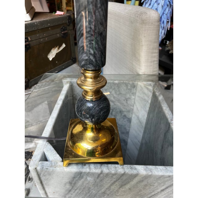 Mid-Century Modern Vintage Gold and Black Stone Table Lamp For Sale - Image 3 of 5