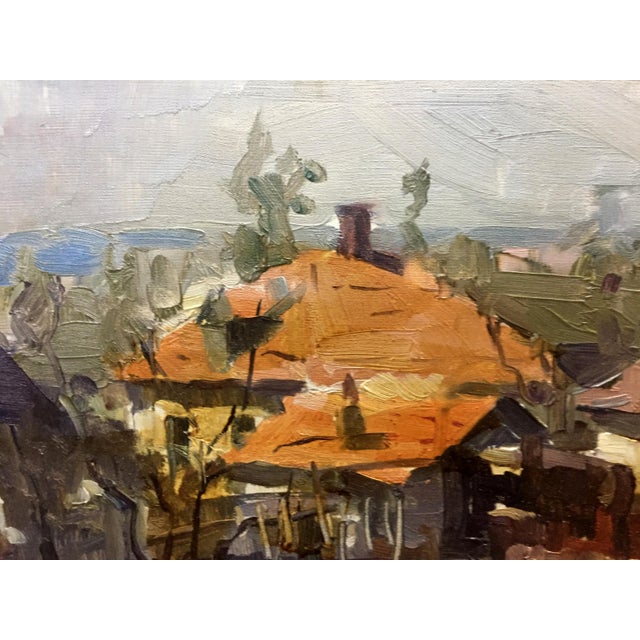 1970s Oil Painting Village by the River For Sale - Image 4 of 10